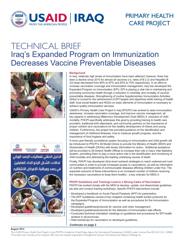 Iraq’s Expanded Program on Immunization Decreases Vaccine Preventable Diseases