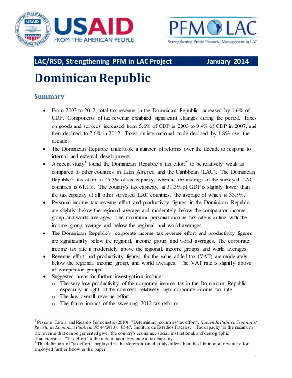 Strengthening PFM in LAC Project: Dominican Republic