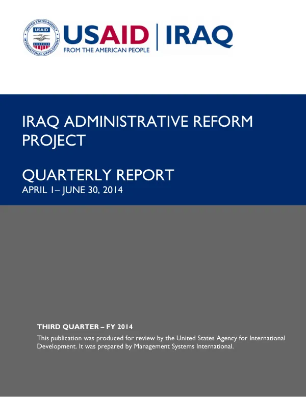 Iraq Administrative Reform Project Quarterly Report April 1– June 30, 2014