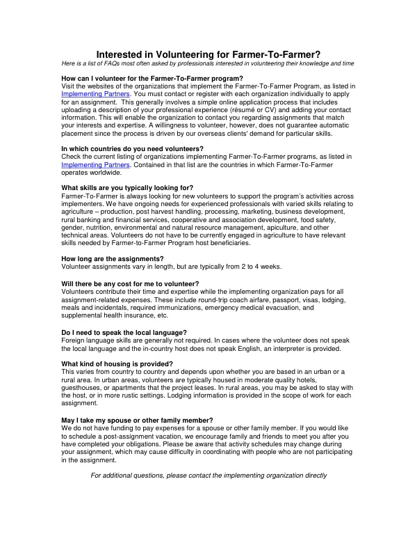 Farmer-To-Farmer Program FAQs