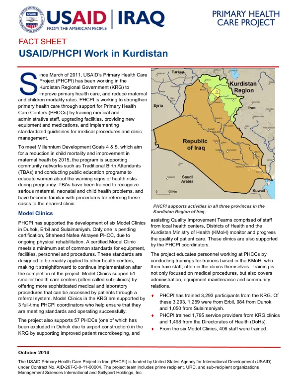 USAID Primary Health Care Project in Iraq: Final Report