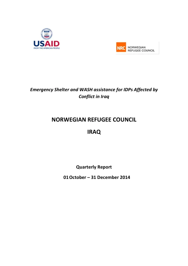 Emergency Shelter and WASH assistance for IDPs Affected by Conflict in Iraq
