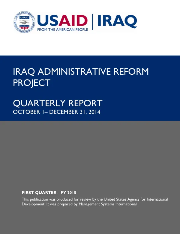 Quarterly Report: Iraq Administrative Reform Project