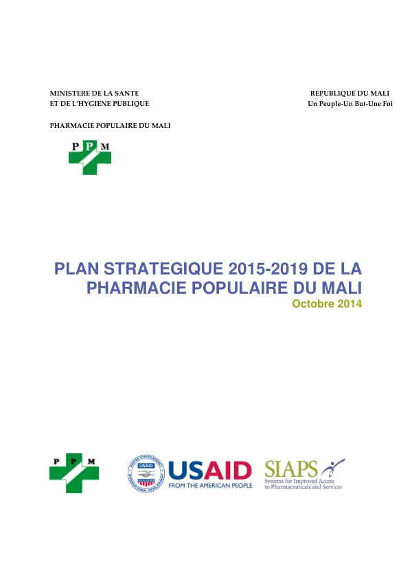 Pharmacie Populaire du Mali Strategic Plan 2015-2019