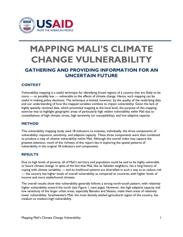 Mapping Mali’s Climate Change Vulnerability