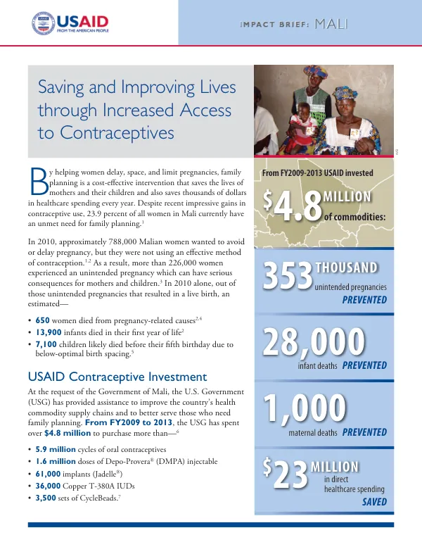 Impact Brief: Mali--Saving and Improving Lives Through Increased Access to Contraceptives, September 2014