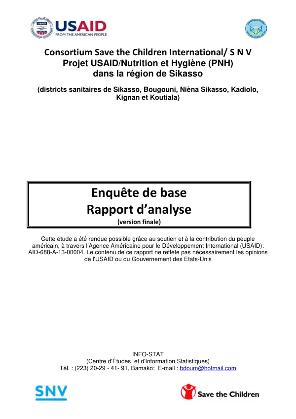 Projet USAID - Nutrition et Hygiène - Sikasso/Enquête de base