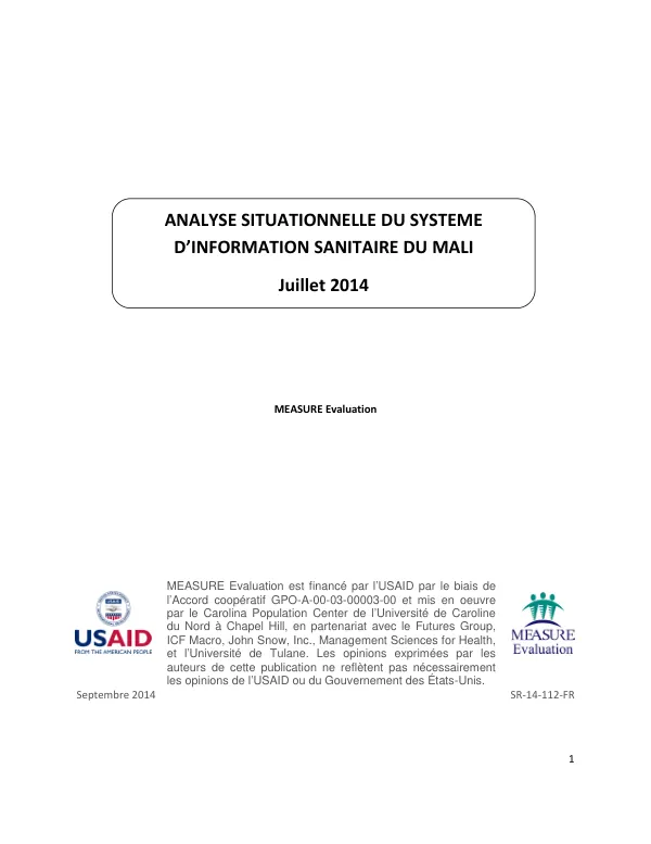 Analyse Situationnelle du Système d'Information Sanitaire du Mali
