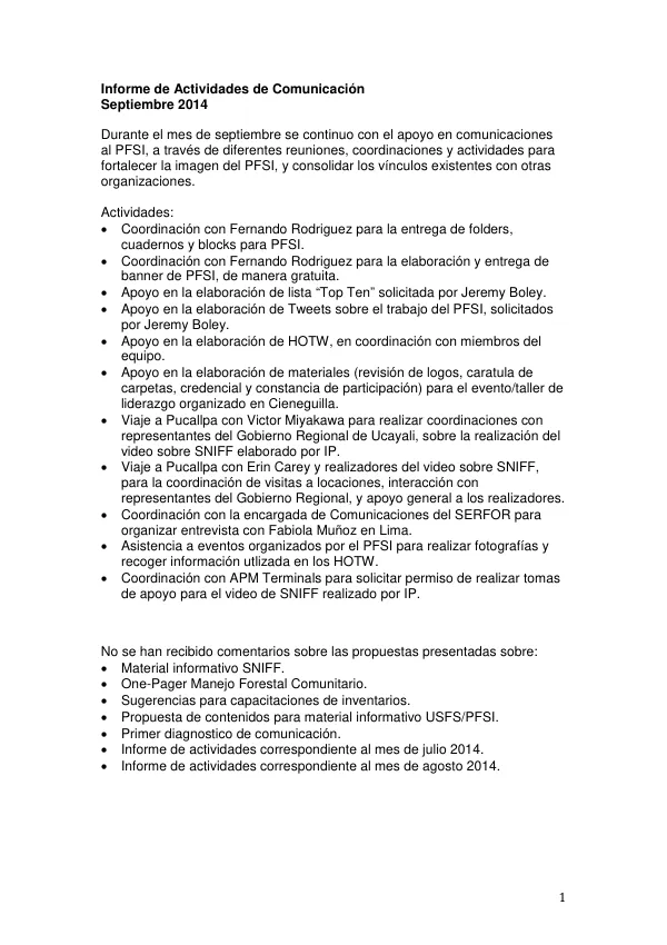 Informe de Actividades de Comunicación