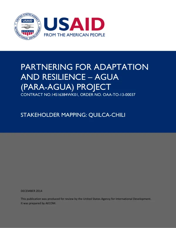 Stakeholder Mapping: Quilca-Chili - Partnering for Adaptation and Resilience – Agua (PARA-Agua) Project