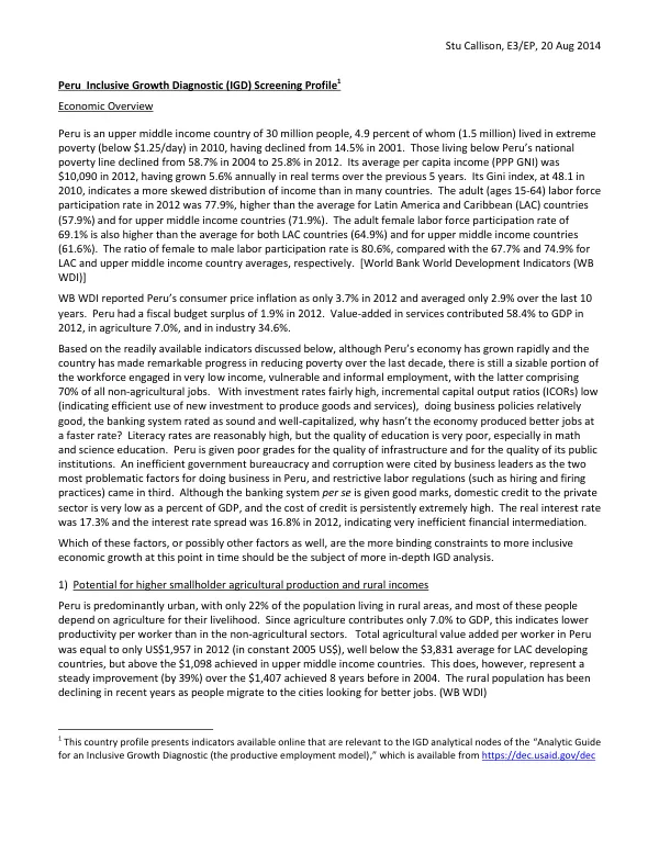 Peru Inclusive Growth Diagnostic (IGD) Screening Profile
