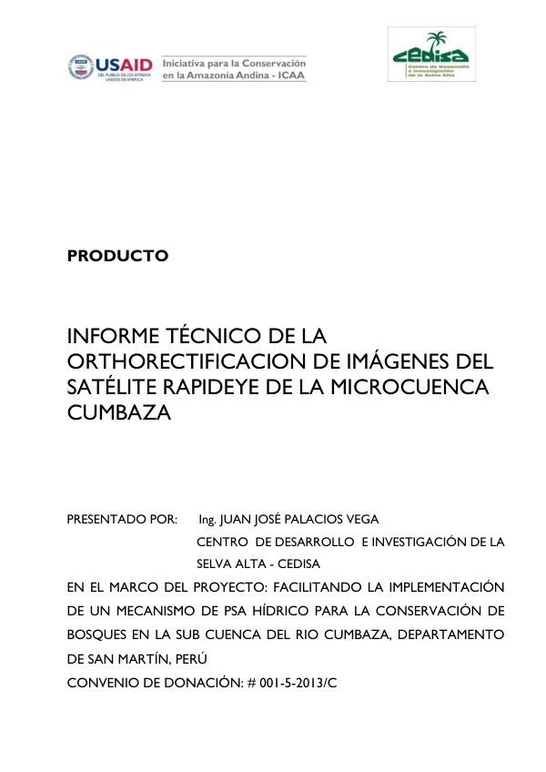 Informe Técnico de la OrtoRectificación de Imágenes del Satélite RapidEye de la Microcuenca Cumbaza