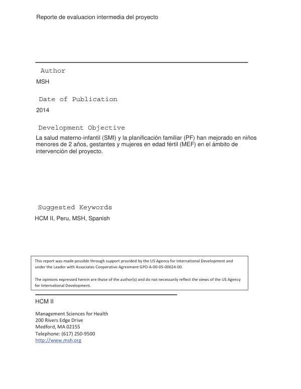 Reporte de evaluación intermedia del proyecto USAID/MCS II