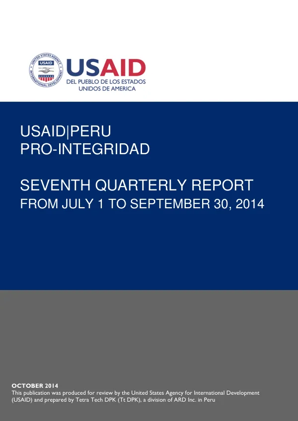 Seventh Quarterly Report: USAID/Peru Pro-Integridad Project