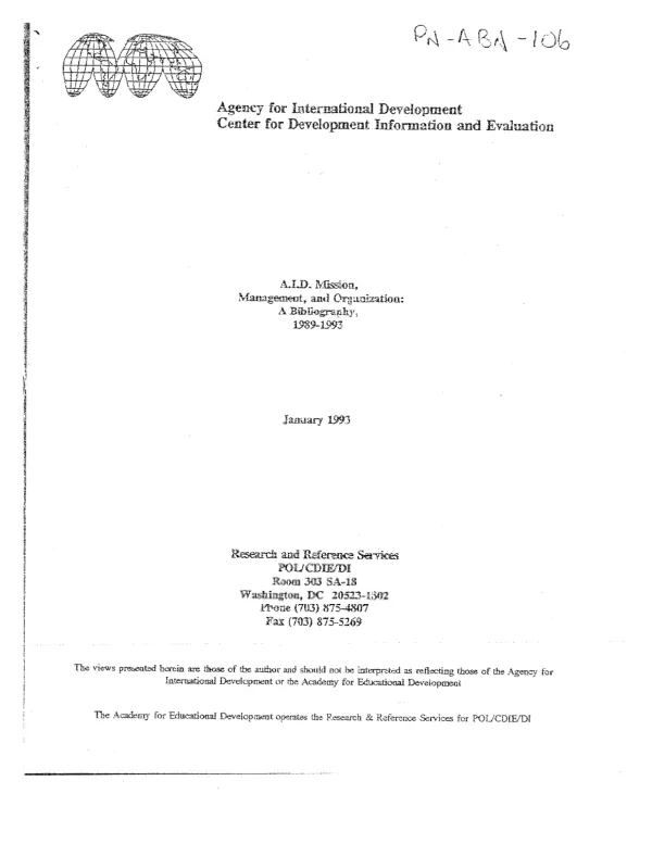 AID mission, management, and organization : a bibliography, 1989-1993