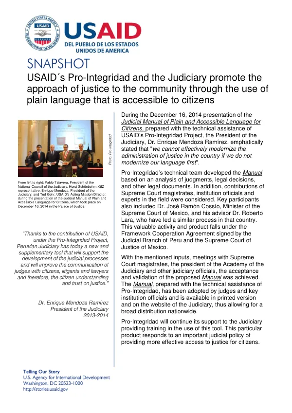USAID's Pro-Integridad and the Judiciary Promote the Approach of Justice to the Community through the Use of Plain Language