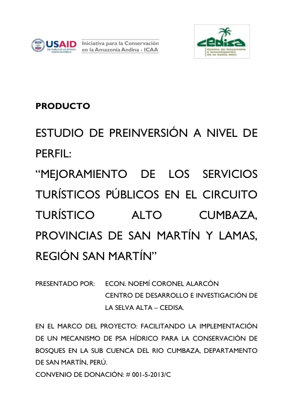 Estudio de Preinversión: Mejoramiento de los Servicios Turísticos Públicos en el Circuito Turístico Alto Cumbaza