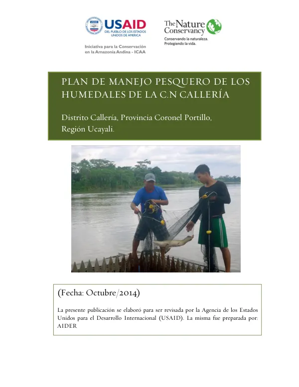 Plan de Manejo Pesquero de los Humedales de la C.N Callería
