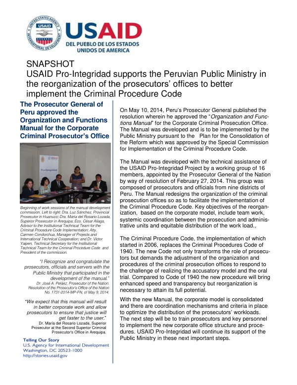 USAID Pro-Integridad Supports the Peruvian Public Ministry in the Reorganization of the Prosecutors' Offices