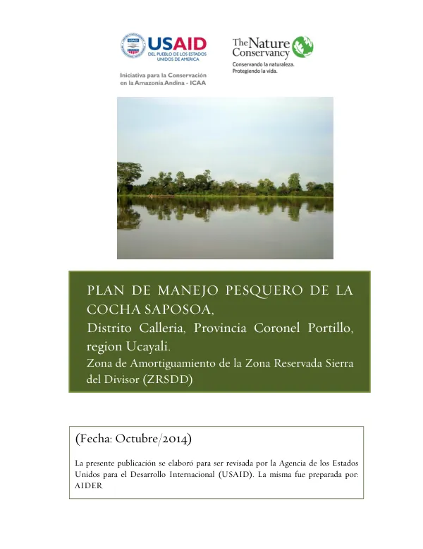 Plan de Manejo Pesquero de la Cocha Saposoa, Distrito Calleria, Provincia Coronel Portillo, Region Ucayali