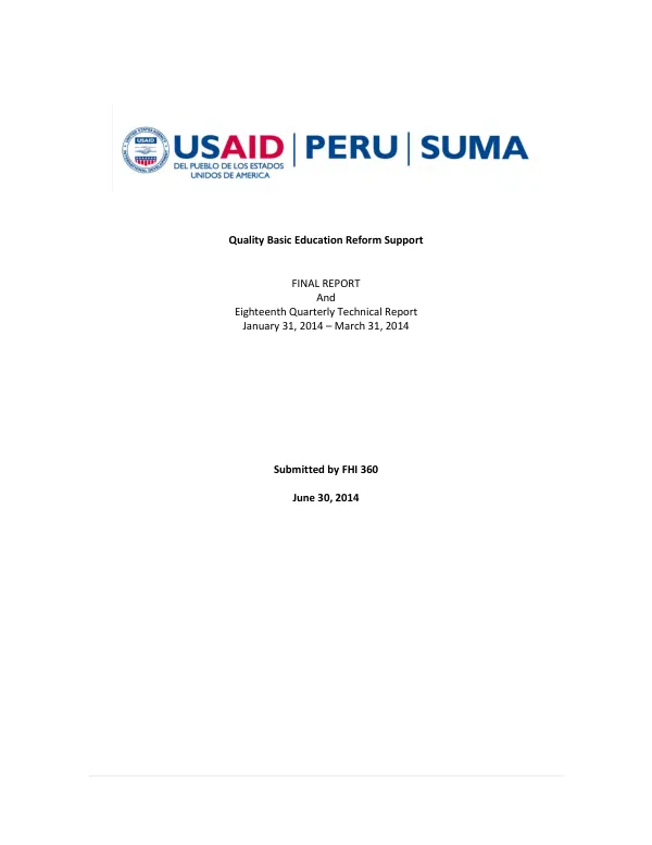 Quality Basic Education Reform Support Final Report And Eighteenth Quarterly Technical Report January 31, 2014 – March 31, 2014