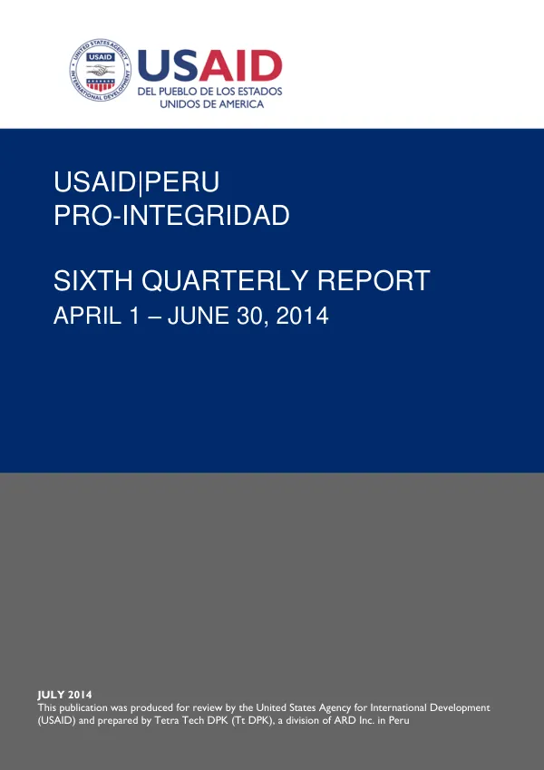 USAID/Peru Proyecto Pro-Integridad Sixth Quarterly Report