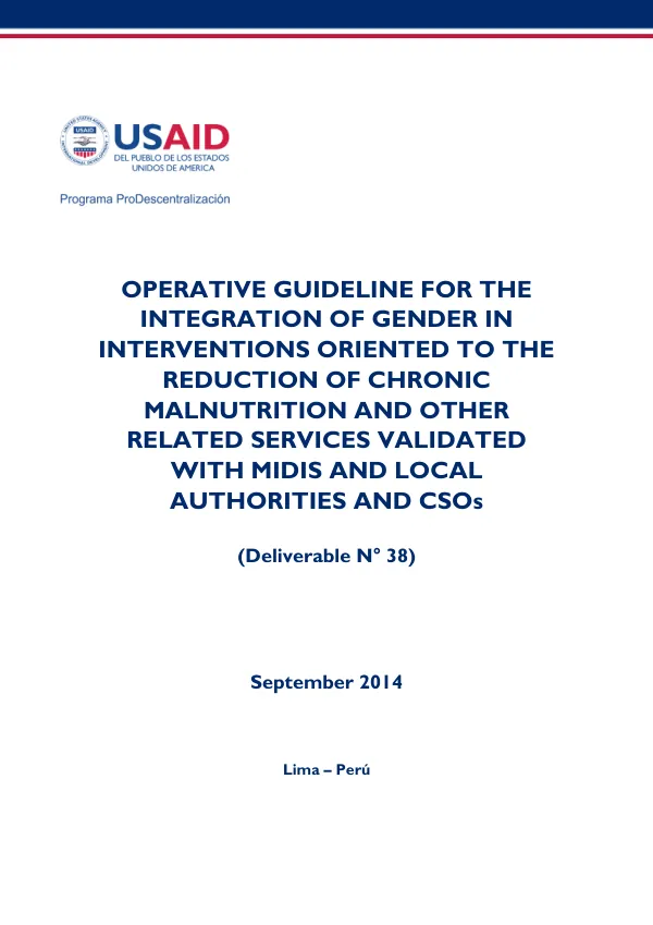 Operative Guideline for the Integration of Gender in Interventions Oriented to the Reduction of Chronic Malnutrition and Other Related Services