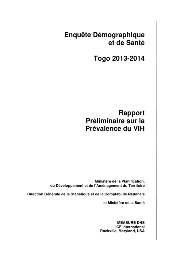 Rapport Préliminaire sur la Prévalence du VIH de la troisième Enquête Démographique et de Santé au Togo (EDST-III)