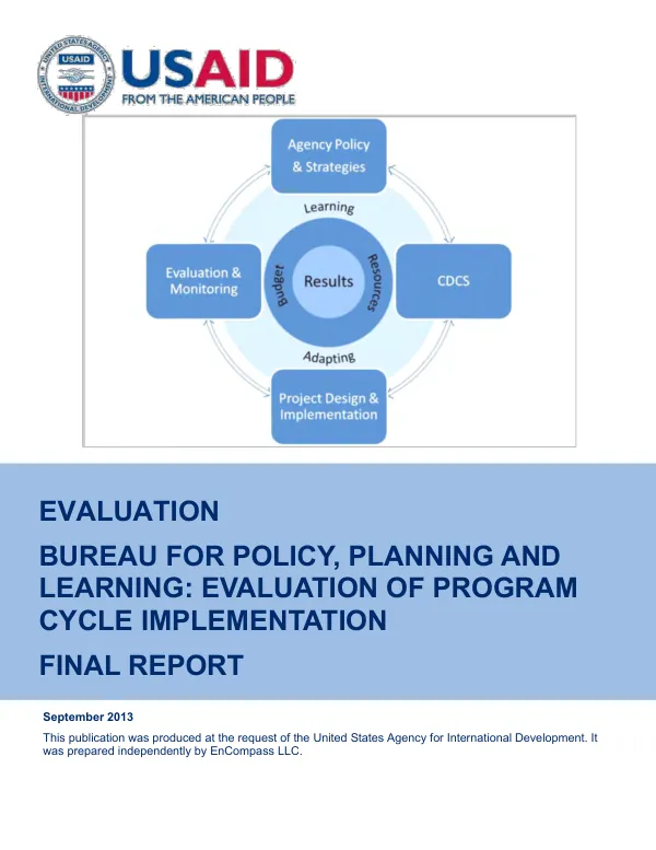 Evaluation of Bureau for Policy, Planning, and Learning: Evaluation of Program Cycle Implementation