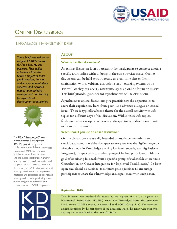 Knowledge Management Brief: Online Discussions