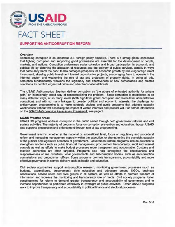 USAID Anticorruption Strategy: Supporting Anticorruption Reform