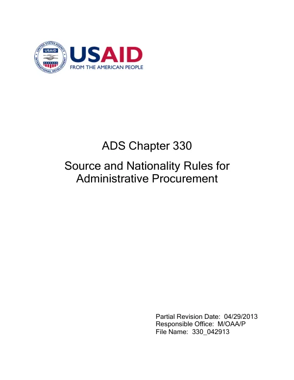 ADS 330 Source Rules for Administrative Procurement