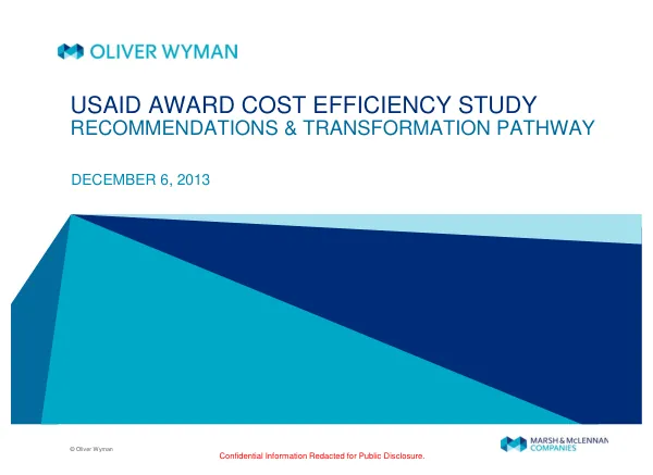 USAID AWARD COST EFFICIENCY STUDY: RECOMMENDATIONS & TRANSFORMATION PATHWAY