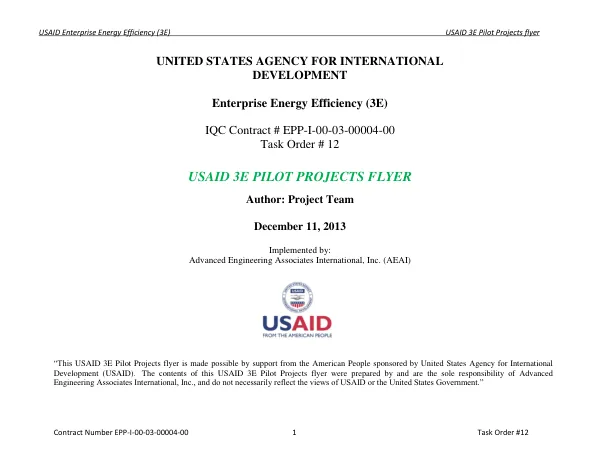 USAID Enterprise Energy Efficiency (3E) Pilot Projects flyer