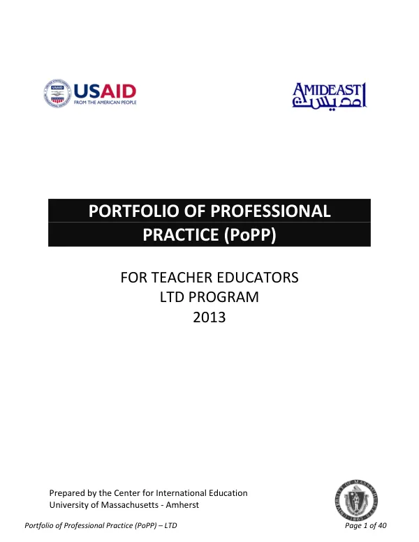 Portfolio of Professional Practice (PoPP) for Teacher Educators LTD Program 2013