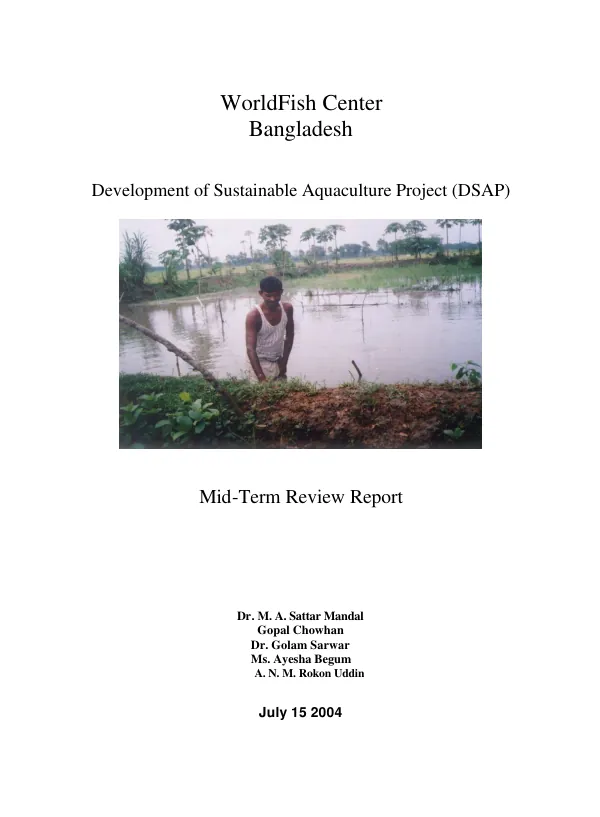 Development of sustainable aquaculture project (DSAP) mid-term review report