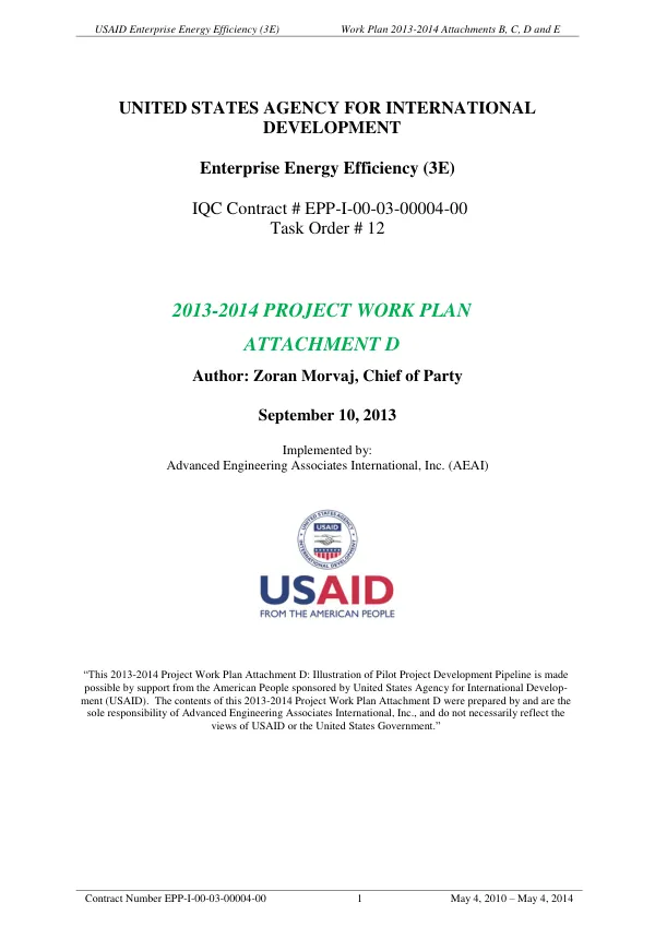2013-2014 Project Work Plan Attachment D: Illustration of Pilot Project Development Pipeline