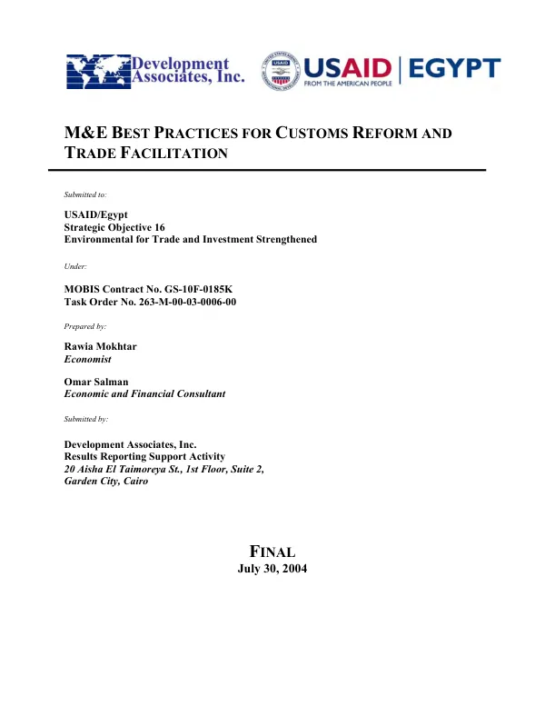 M&E best practices for customs reform and trade facilitation