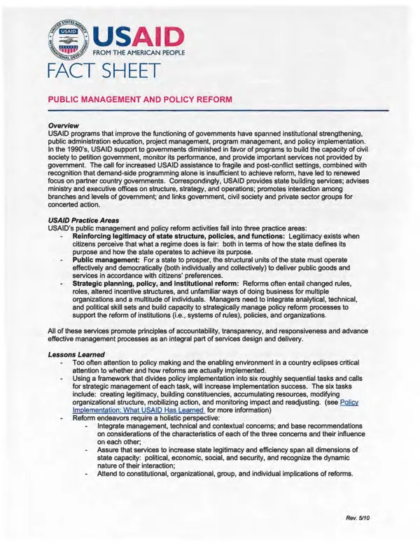 Public Management and Policy Reform Fact Sheet