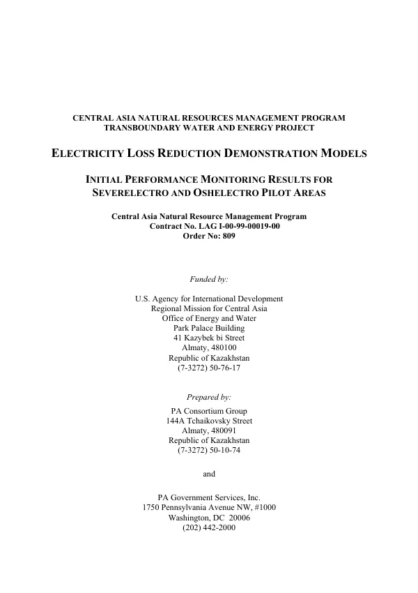 Electricity loss reduction demonstration models : initial performance monitoring results for Severelectro and Oshelectro pilot areas