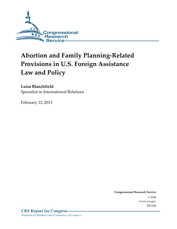 Abortion and Family Planning-Related Provisions in U.S. Foreign Assistance Law