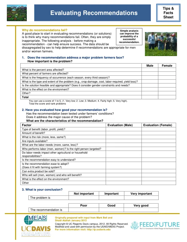 Evaluating Recommendations: Tips & Facts Sheet