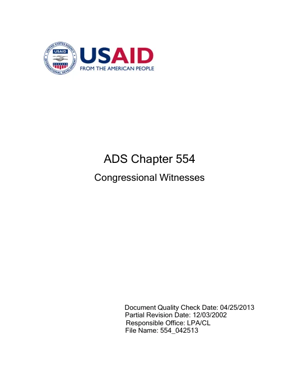 ADS Chapter 554 – Congressional Witnesses