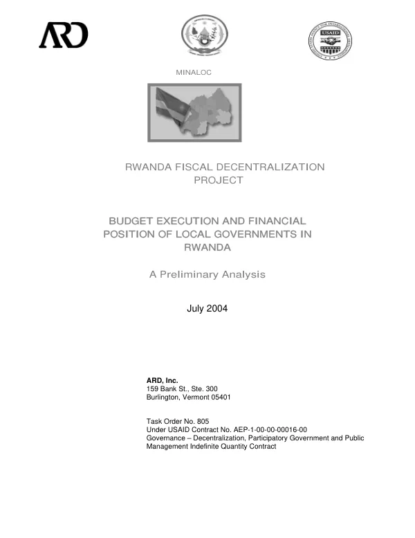 Budget execution and financial position of local governments in Rwanda : a preliminary analysis