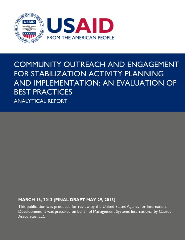 Community Outreach and Engagement for Stabilization Activity Planning and Implementation: An Evaluation of Best Practices – Analytical Report