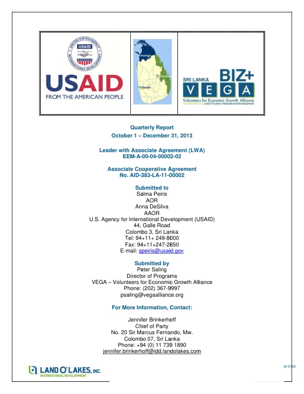 VEGA/BIZ+ Quarterly Report October - December 2013