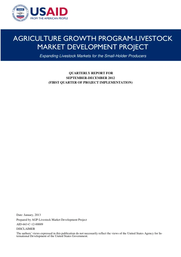 AGP-Livestock Market Development Project QR1 Quarterly Report