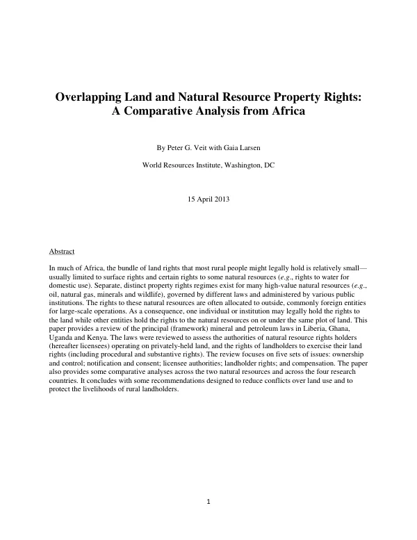 Overlapping Land and Natural Resource Property Rights: A Comparative Analysis from Africa