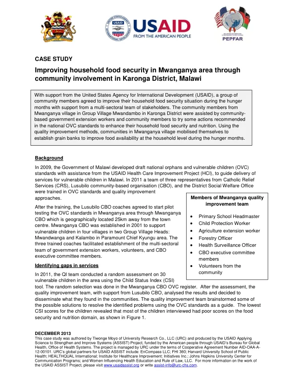 Improving household food security in Mwanganya area through community involvement in Karonga District, Malawi