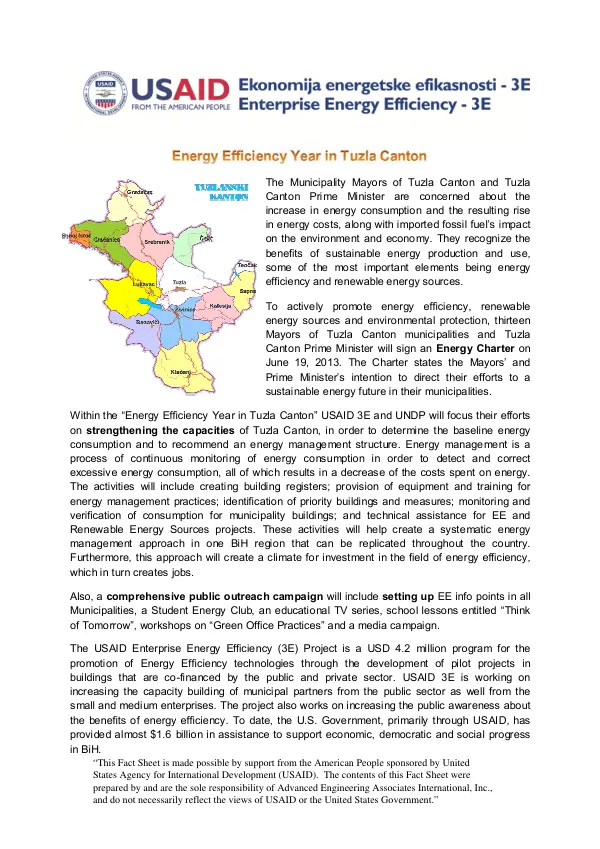 USAID 3E and UNDP Energy Efficiency Year in Tuzla Canton